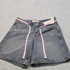 Hollister Low Rise Baggy Short Blue and Pink Jean Shorts Size W29